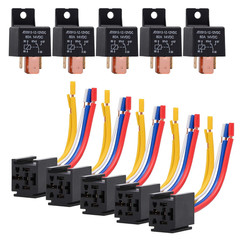 5 Packs Car Relay with Harness Truck Motor Heavy Duty 5-Pin 80A 12V On/Off Norma