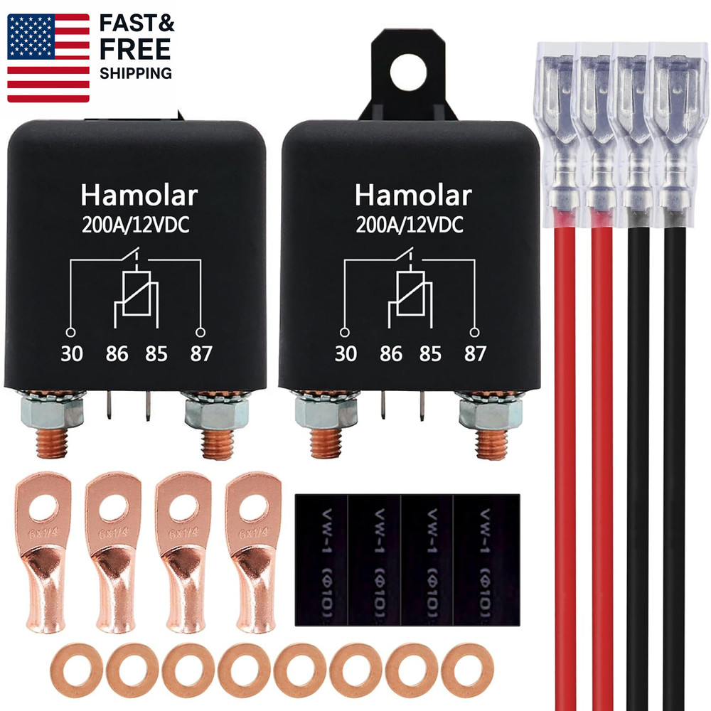 2 Pack 12V 200 Amp Continuous Duty Relay Switch Car Starter Heavy Duty Spli