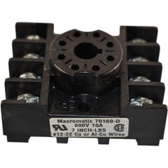 Macromatic 70169-D Relay Socket 8-Pin 10A 600V DIN Rail/Panel Mount UL