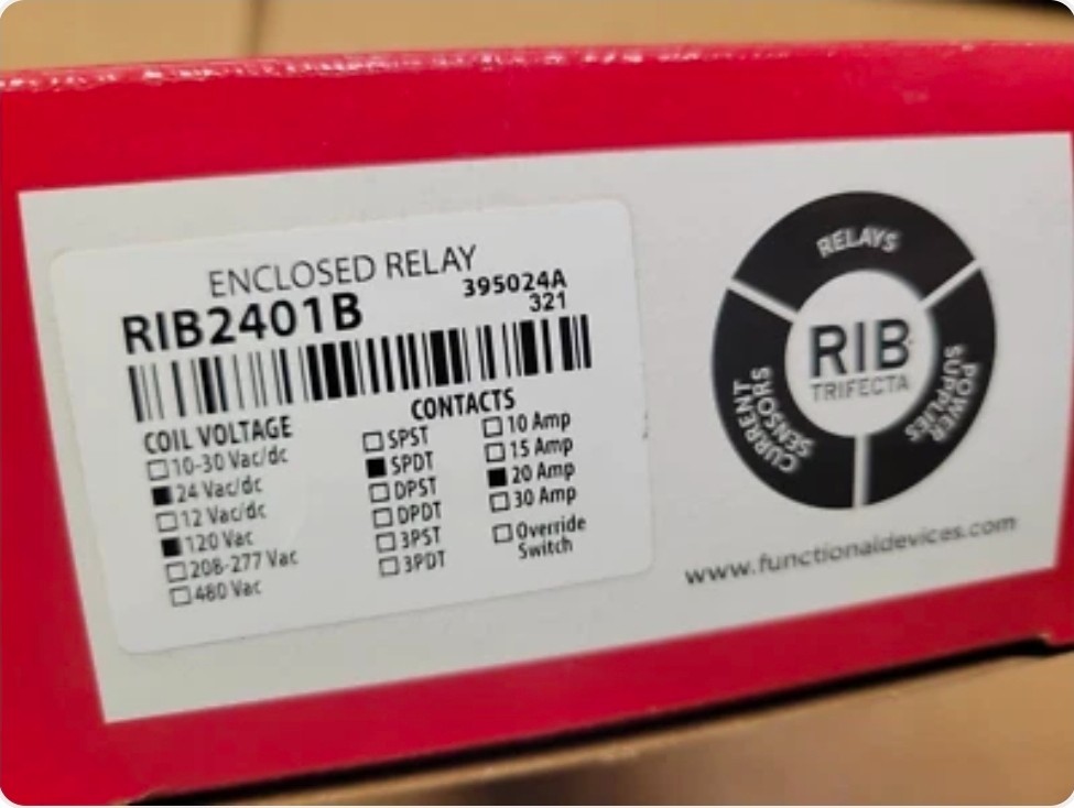 Functional Devices RIB2401B Power Relay 20 Amp SPDT 24 Vac/dc/120 Vac Coil