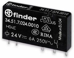 Finder 34.51.7.024.0010 Plug-in, Board Relay, 250V AC, SPDT, 6A, 24VDC Coil