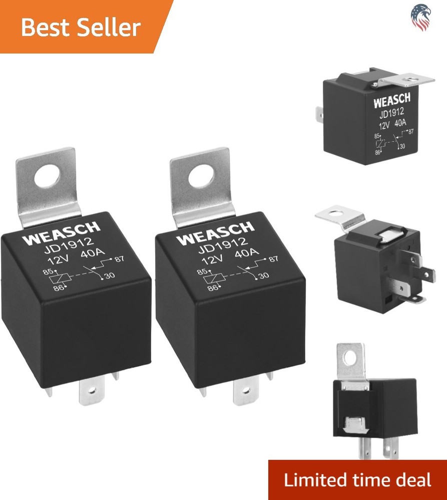 2 Pack Car Relay 12V 40A SPST Waterproof Automotive Switch Tractor Boat