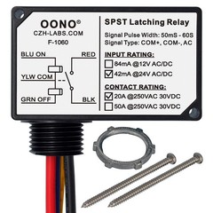 AC/DC 24V SPST 20Amp 250Vac/30Vdc Latching Relay Module, Plastic Enclosure Wired