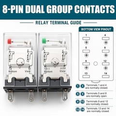 Electromagnetic Power Relay 24V AC Coil 8 Pin DPDT 5A for DIN Rail 2pcs