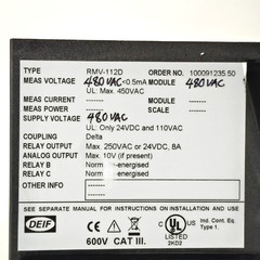 DEIF RMV-112D VOLTAGE RELAY 100091235.50 480V AC