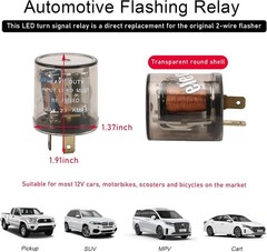 LED Flasher Relay, 12V Heavy Duty 2 Pin Electronic Turn Signal Light Relay, Two
