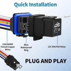 5-Pin Waterproof Relay Kit 40/30 AMP 12V Relay Switch with Harness 12&16 AWG Tin