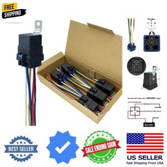 5 Pack 40/30 AMP 12V DC Waterproof Relay Kit with Heavy-Duty Pigtail, 5-PIN S…
