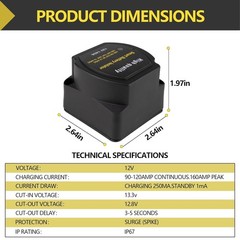 12V 140A Dual Battery Isolator Kit Smart Voltage Relay Split Charge Wiring Set