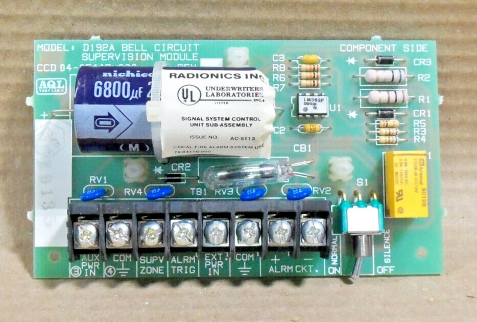 RADIONICS D192A BELL CIRCUIT SUPERVISION INDICATING MODULE CIRCUIT BOARD