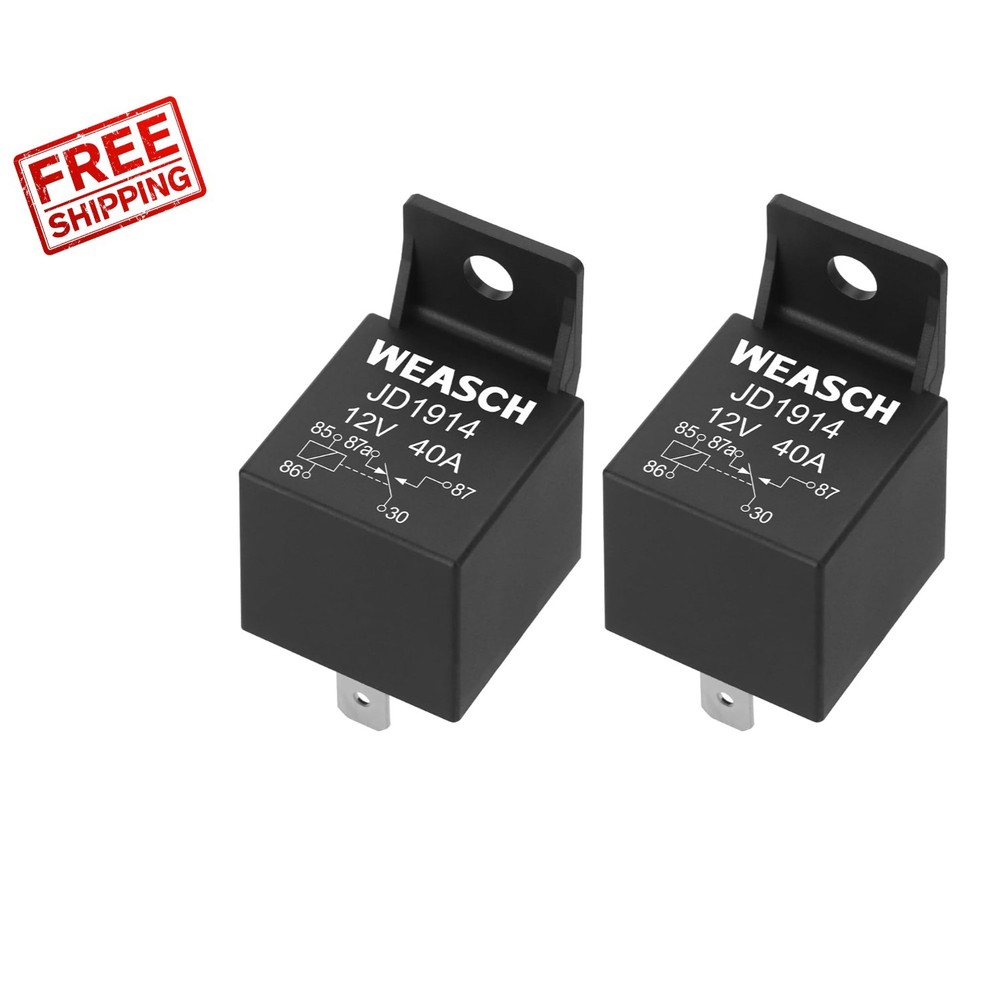 2 Pack JD1914 Waterproof Car Relay, 12V 40A for Auto, Boat, Truck & Motorcycle