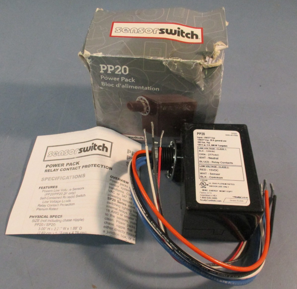 Sensor Switch PP20 2 Pole Power Pack Relay Circuit Protection 120/277 VAC
