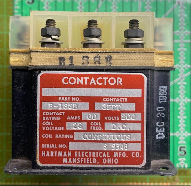Hartman Relay B-138B Contactor 60 Amps 200 volts Continuous MIL SPEC