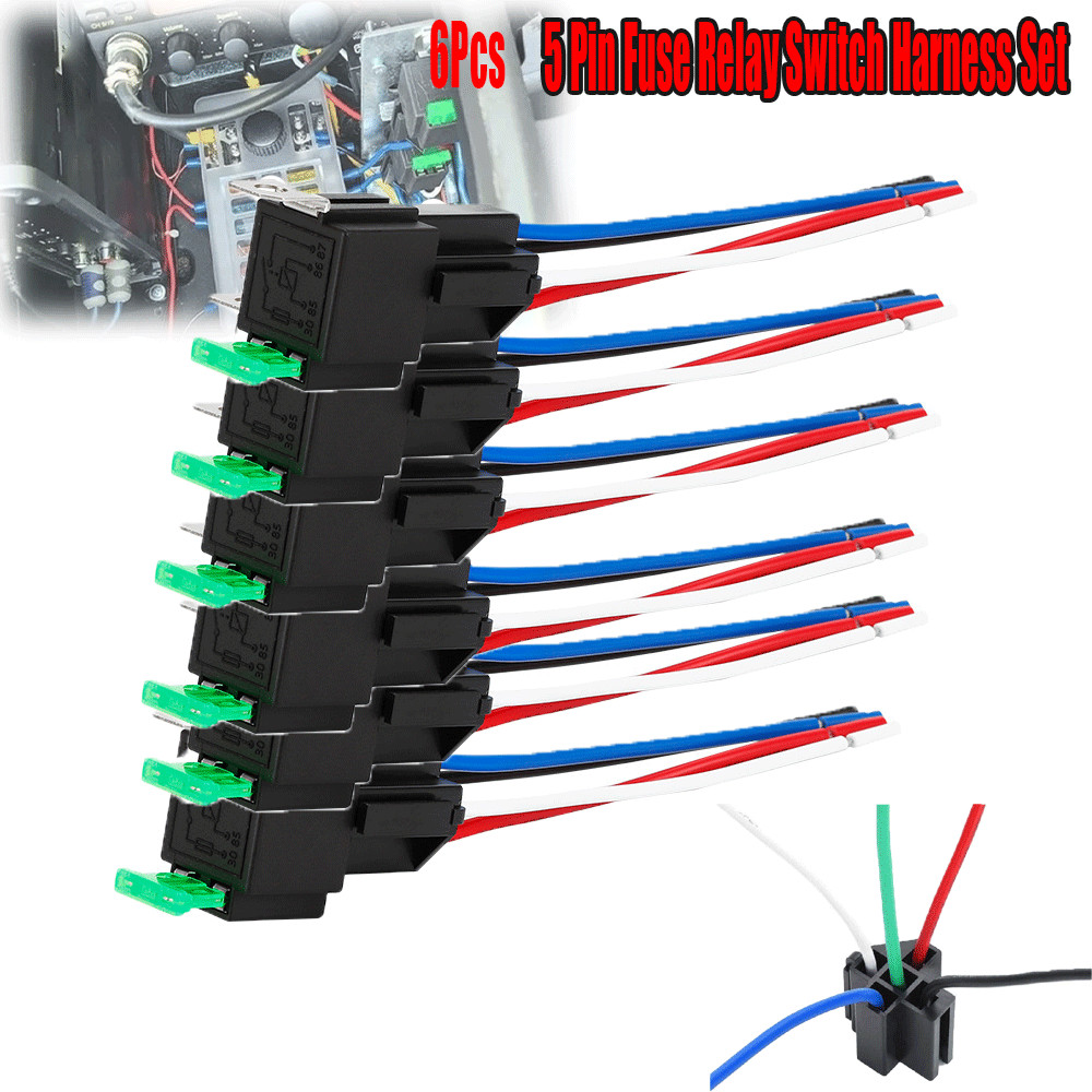 6PCS 5Pin 12V Fuse Relay Switch Harness Set Auto Electrical Relay Kit Heavy Duty