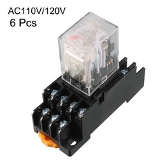 6 Pcs 4PDT AC 110V/120V General Purpose Power Relay 14Pins with Base
