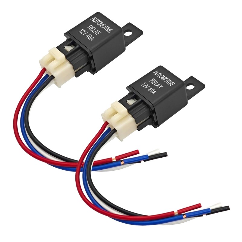 2Pcs 12V 40Amp Car Relays Set Including 4 Terminals Pin Pigtail Wiring