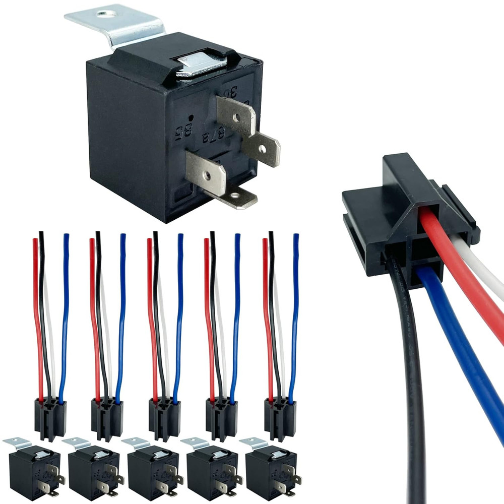 4-Pin 40/30AMP 12V DC Relay Kit, SPST Automotive Relays, Pack of 6
