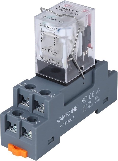 Electromagnetic Power Relay 8 Pin 10A 12V DC DPDT 2NO 2NC MY2NJ Socket Base LED