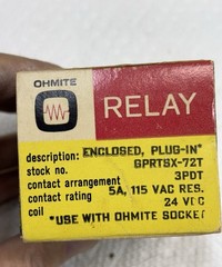 OHMITE GPRTSX-72T RELAY Enclosed Plug In. 5A 115VAC