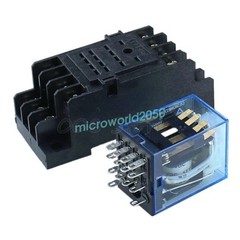 MY4NJ 12V/24V/110V/220V Coil Power Relay / DIN Rail Mounted Base 14-Pin 4PDT FC
