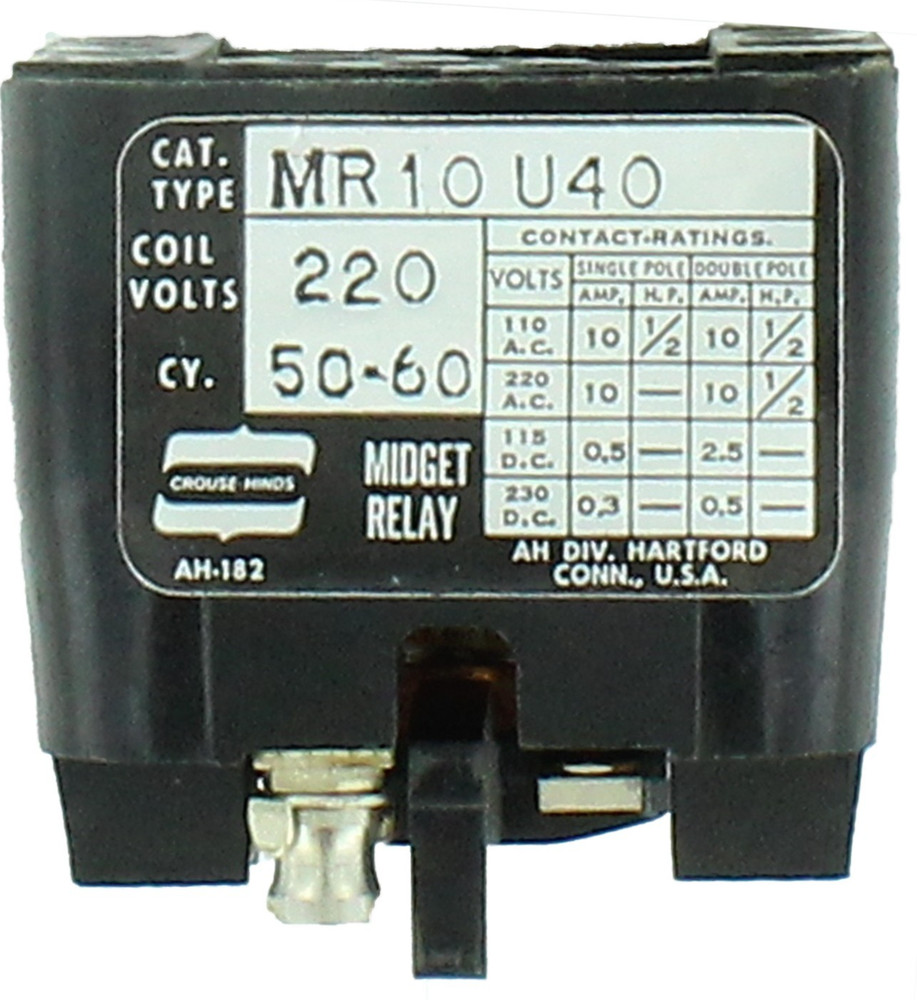 Arrow Hart MR-10-U40 Control Relay Industrial Midget Magnetic Relay 220V Coil