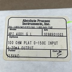 New Absolute Process Instruments Relay API 4001 G L 100ohm PLAT 0-15 OC Input