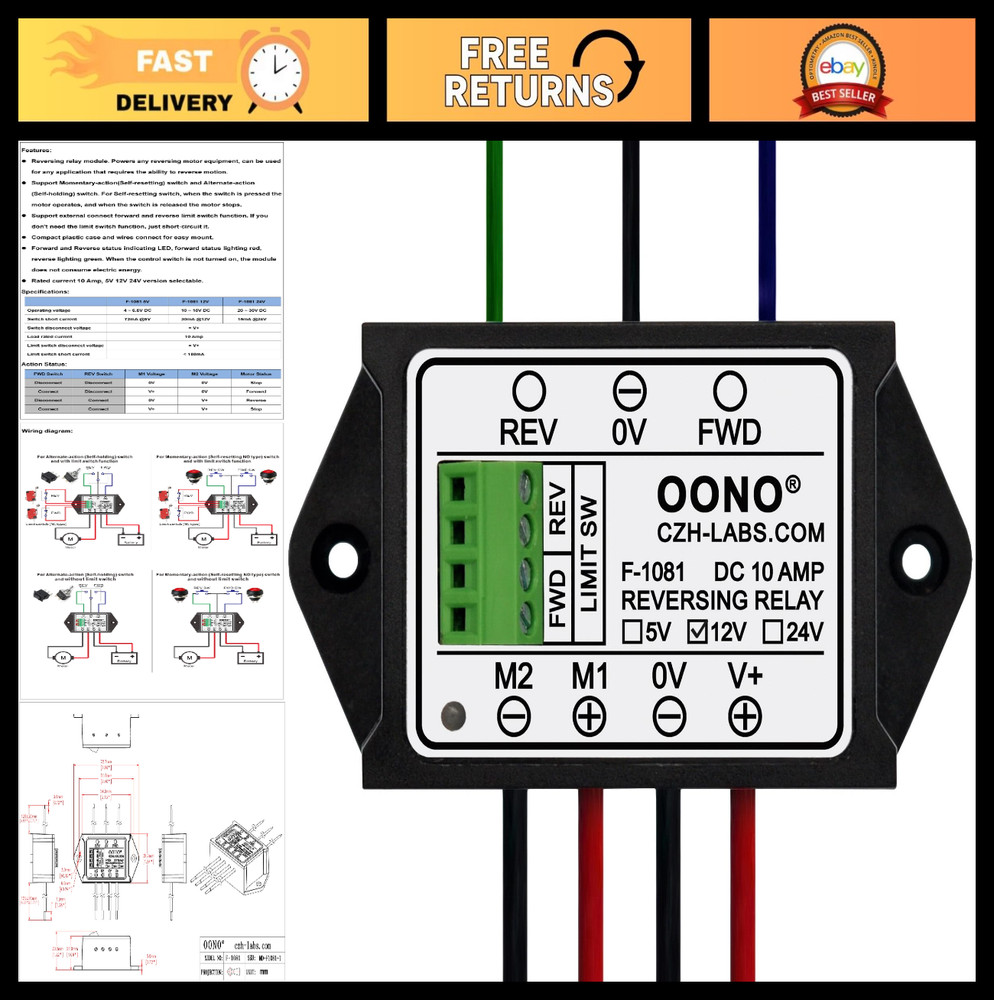12V 10A Reversing Relay Module for Motor & Linear Actuator, Limit Switch Support