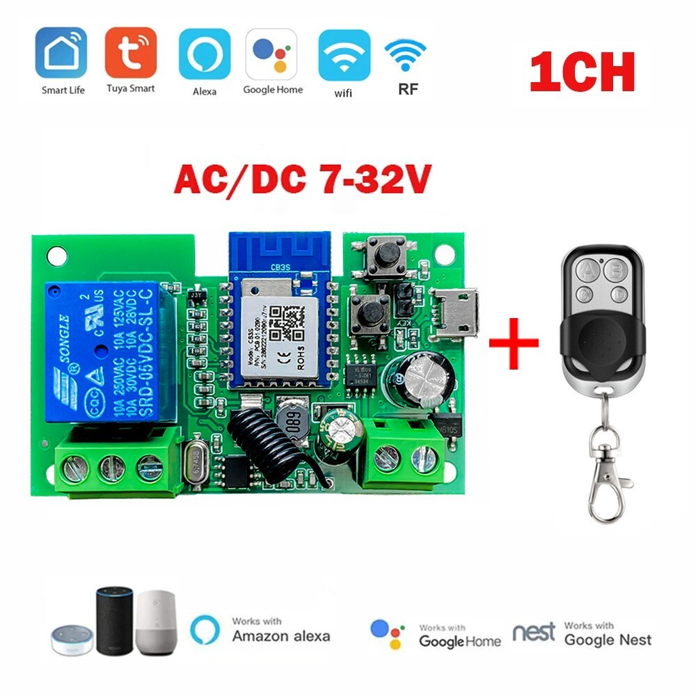 Tuya Smart Wifi switch module USB 5V AC/DC 7-32V and RF433 remote control