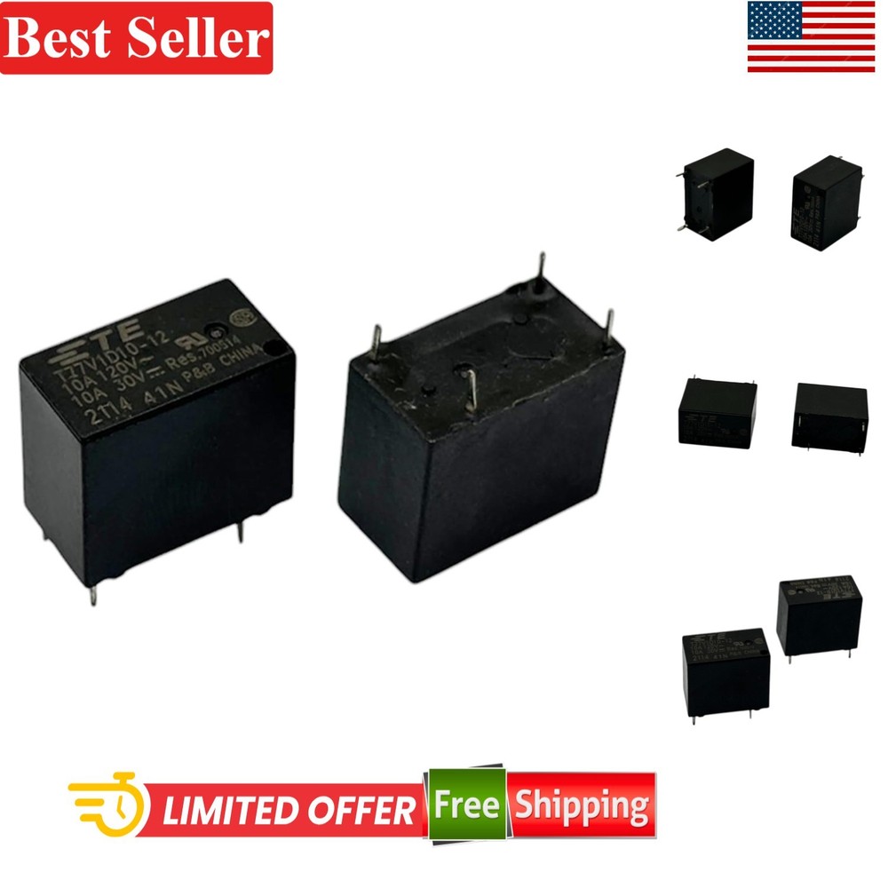 Power Relay Set of 2 10A 12V SPST-.NO 4-Pin Through Hole Durable Contact