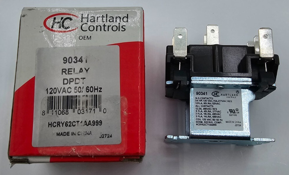 HARTLAND CONTROLS Relay 90341 DPDT 120VAC 50/60Hz HCRY62CT1AA999