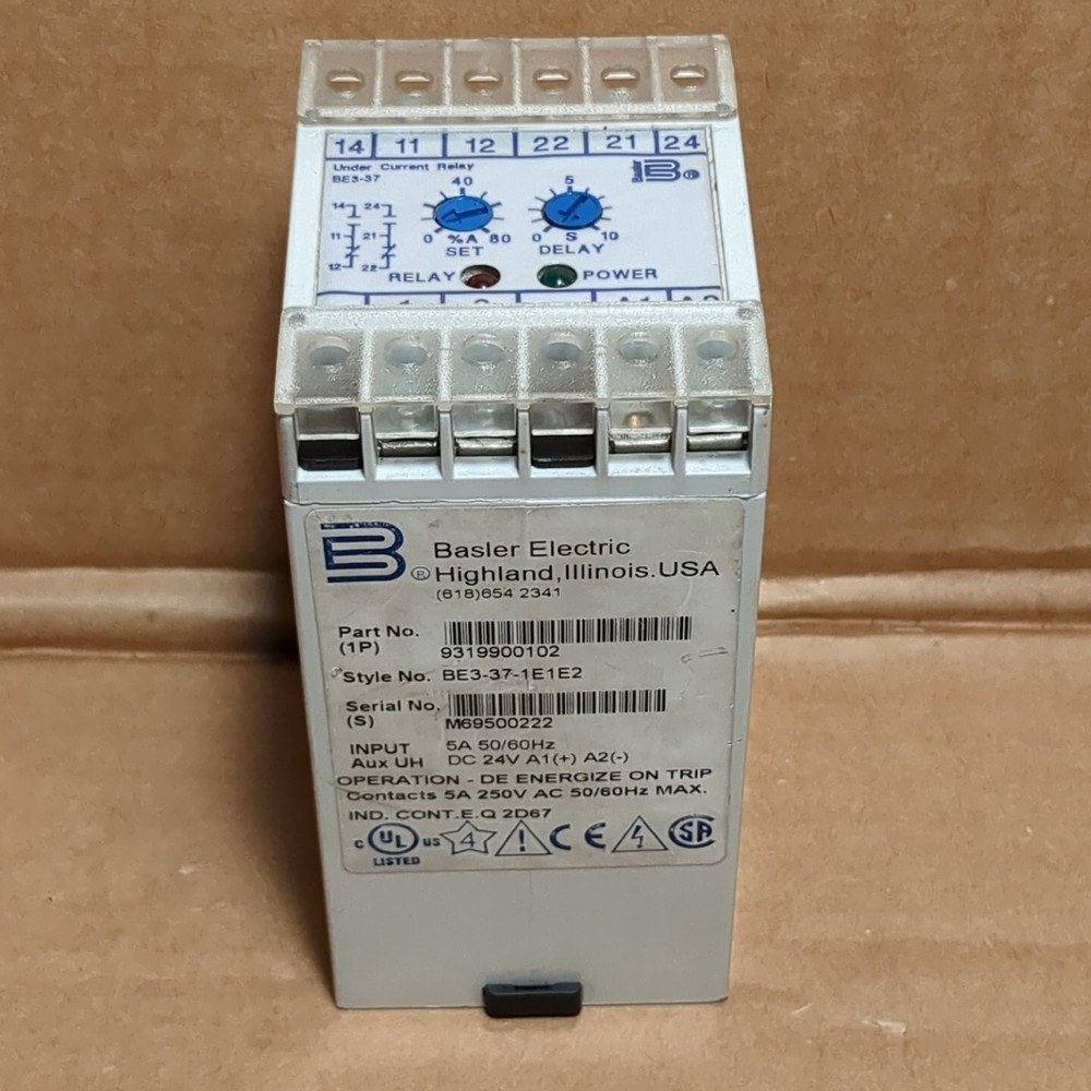 Basler Electric Be3-37-1E1E2 Overcurrent Relay 5a 250v 50/60hz