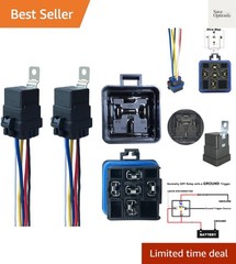 2 Pack 40/30 AMP 12V DC Waterproof Relay Kit with Heavy-Duty Pigtail, 5-PIN S…