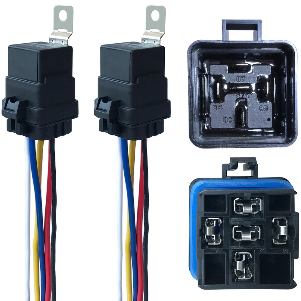 2 Pack 40/30 AMP 12V DC Waterproof Relay Kit with Heavy-Duty Pigtail, 5-PIN S…