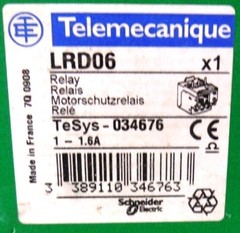 TELEMECANIQUE, RELAY, LRD06, 600 V AC, CLASS 10-A, NIB
