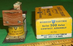 Guardian Electric 200 Series Relay 8250 w/ SPDT Contact Assy NOS 6VAC 8 Amp Cont