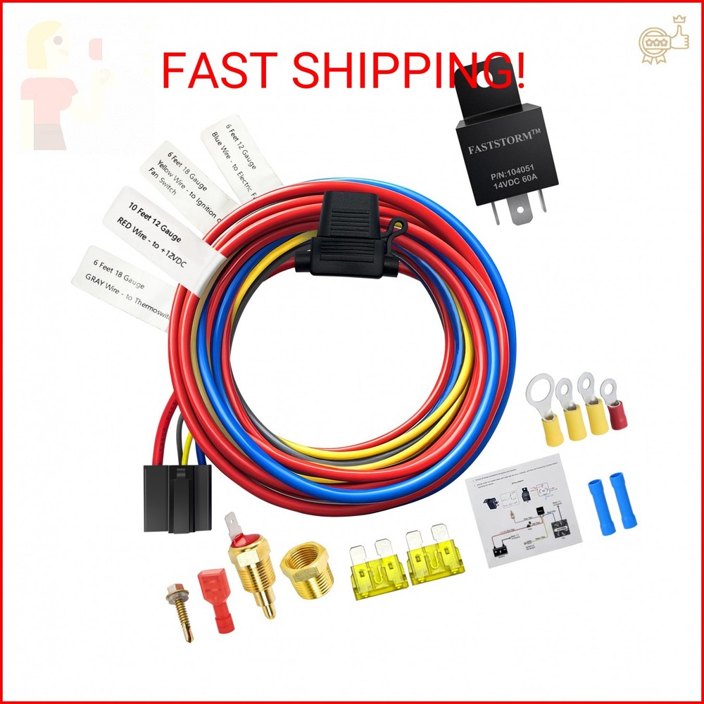 FASTSTORM Electric Fan Relay Kit 60 AMP Waterproof Relay Kit with Temperature Se