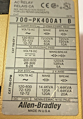ALLEN BRADLEY 700 TYPE PK 400A1 AC RELAY SER.B 600VAC 10A 700-PK400A1 B- CHECKED