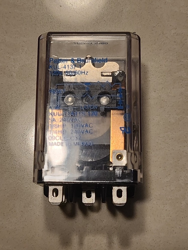 P & B Latching Relay 9-pin, PN KUL-4137-1, 120V, 50/60Hz, NOS.