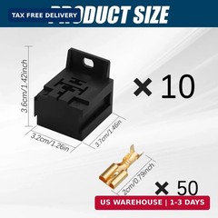 10PCS Relay Base Holders, 12V/24V 30A-80A Relay Socket Holder Connector, 5 Pin R