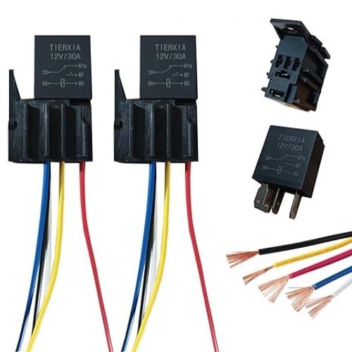 5 pin 12v 30A Automotive Relay with Harness 2Pack Manual Relay 12 Volt Relay Rep