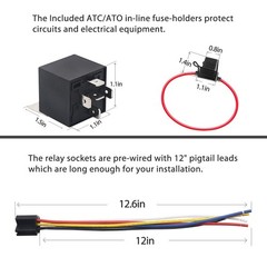 Automotive 5-Pin SPDT Relay 12V 40A 2 Pack with Interlocking Sockets Fuse Hol…