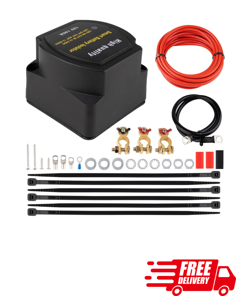 12V 140A Dual Battery Isolator Kit Smart Voltage Relay Split Charge Wiring Set