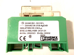 (2) New Phoenix Contact EMG 22-REL/KSR-24/21-21 24VAC/DC, 250VAC/3A Relays
