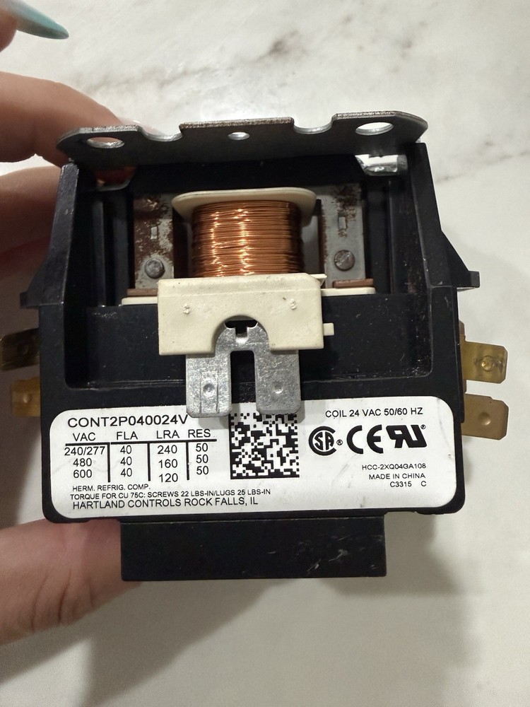Hartland Controls CONT2P040024V 2 Pole Contactor 40A 24VAC HVAC Relay