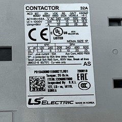 LS ELECTRIC General Purpose Contractor 32A Nema Sz1P 230VAC MC Series 1336007000