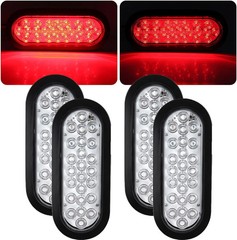 4Pcs 6″ Inch Oval Red 24 Led Trailer Tail Lights Clear Lens, Clear Lens Oval 6″