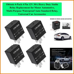 4-Pack 4 Pin 12V 30A Heavy Duty Stable Relay Replacement for Motor Automotive…