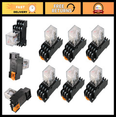6 Pcs 4PDT Power Relay with Socket, AC 110V/120V, 35mm DIN Rail Mount, Electrica