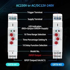 Adjustable Multifunction Time Relay 2 Outputs 16A Electronic Timer 12V-240V, Din