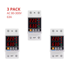 3 Pack 110V 63A Adjustable Voltage Protector Over Under Voltage Relay DIN Rail